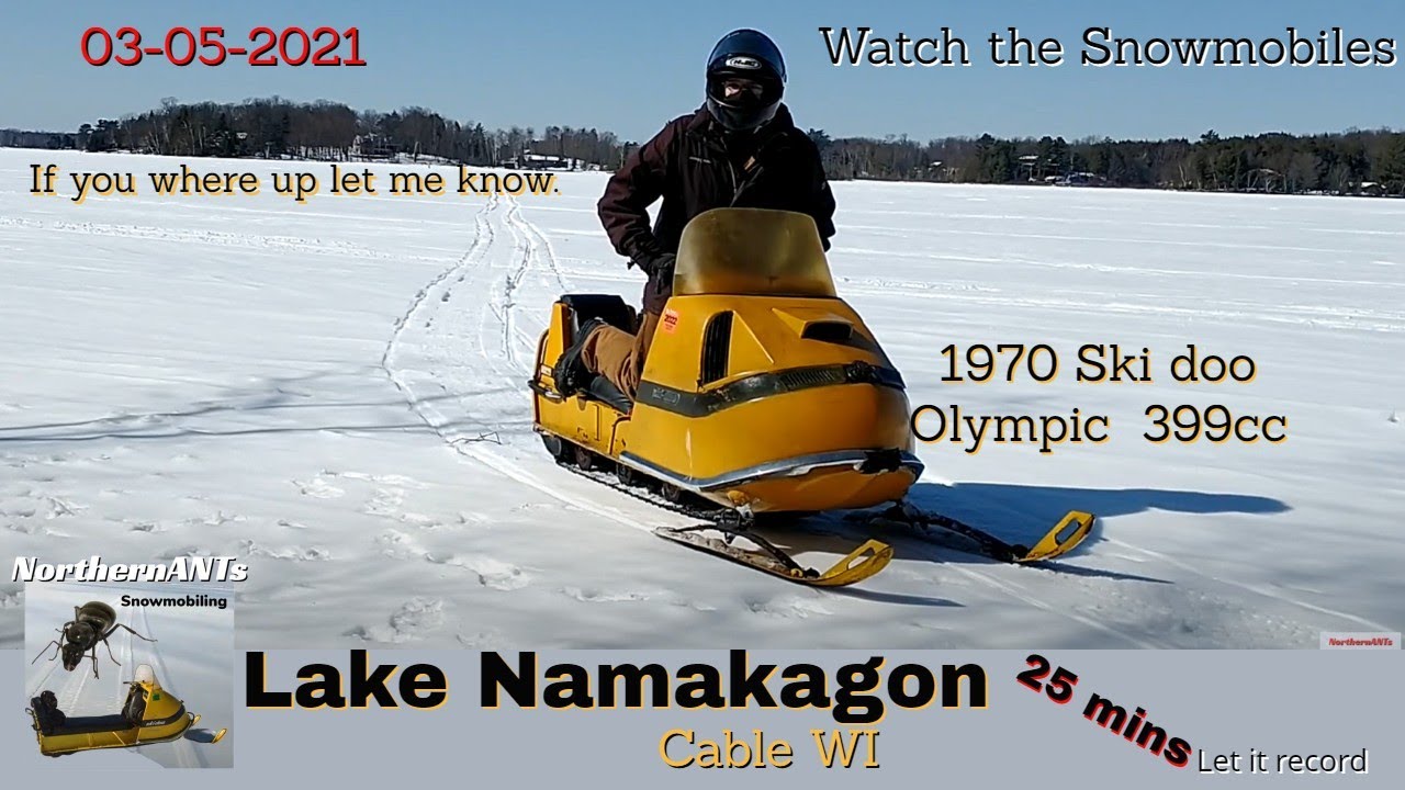 Snowmobiling on Namakagon lake in Cable Wisconsin, set up the Camera