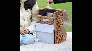 QI004771 - Wickerwise Wine & Cheese Picnic Basket - Wicker Tote Bag