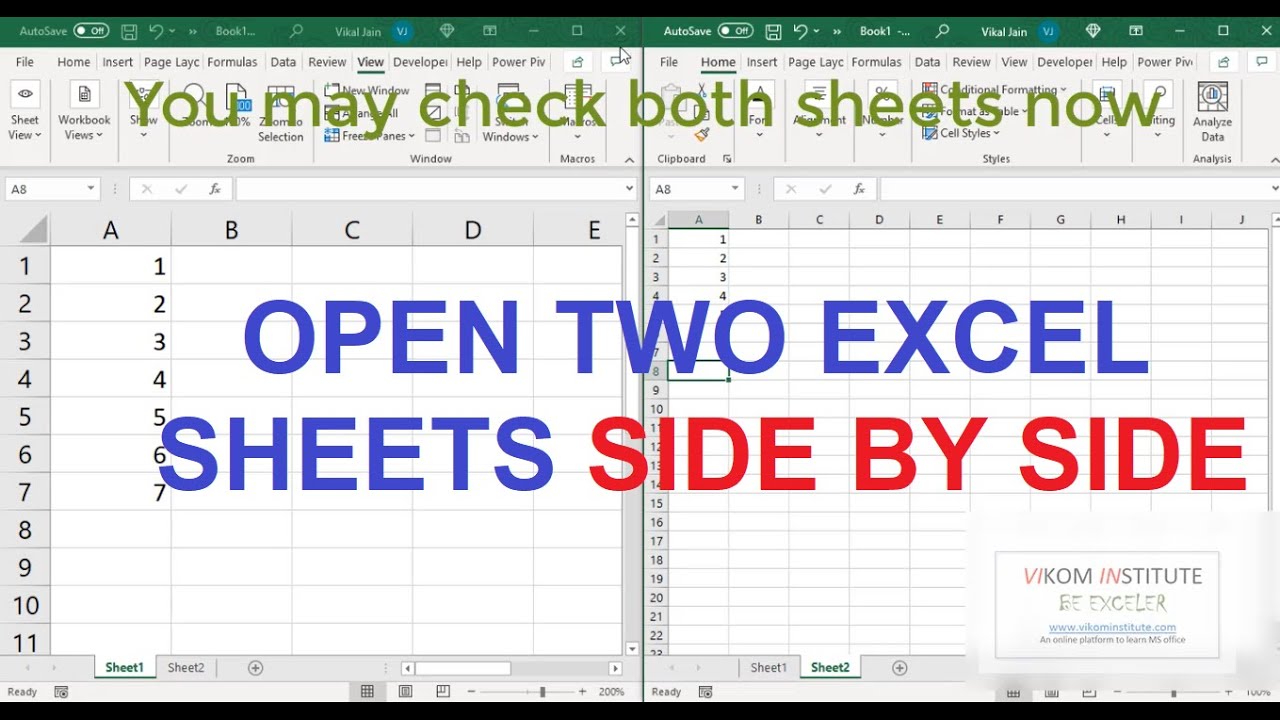 open-two-sheets-side-by-side-in-same-excel-file-youtube