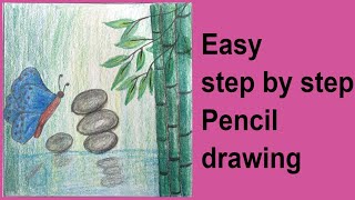 Easy step by step scenery drawing using color pencil/ how to draw easy scenery/nature drawing