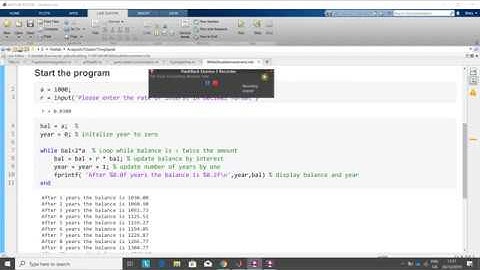 While Loop in Matlab. Amount of time it takes to double your money