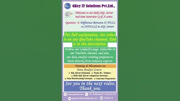 Question 6 Difference Between IS NULL vs ISNULL in SQL Server  #database #sqlserver