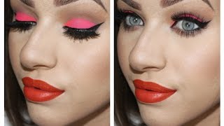 Bright Neon Pink Eyes! Tangerine Lips | Full Face Makeup Tutorial