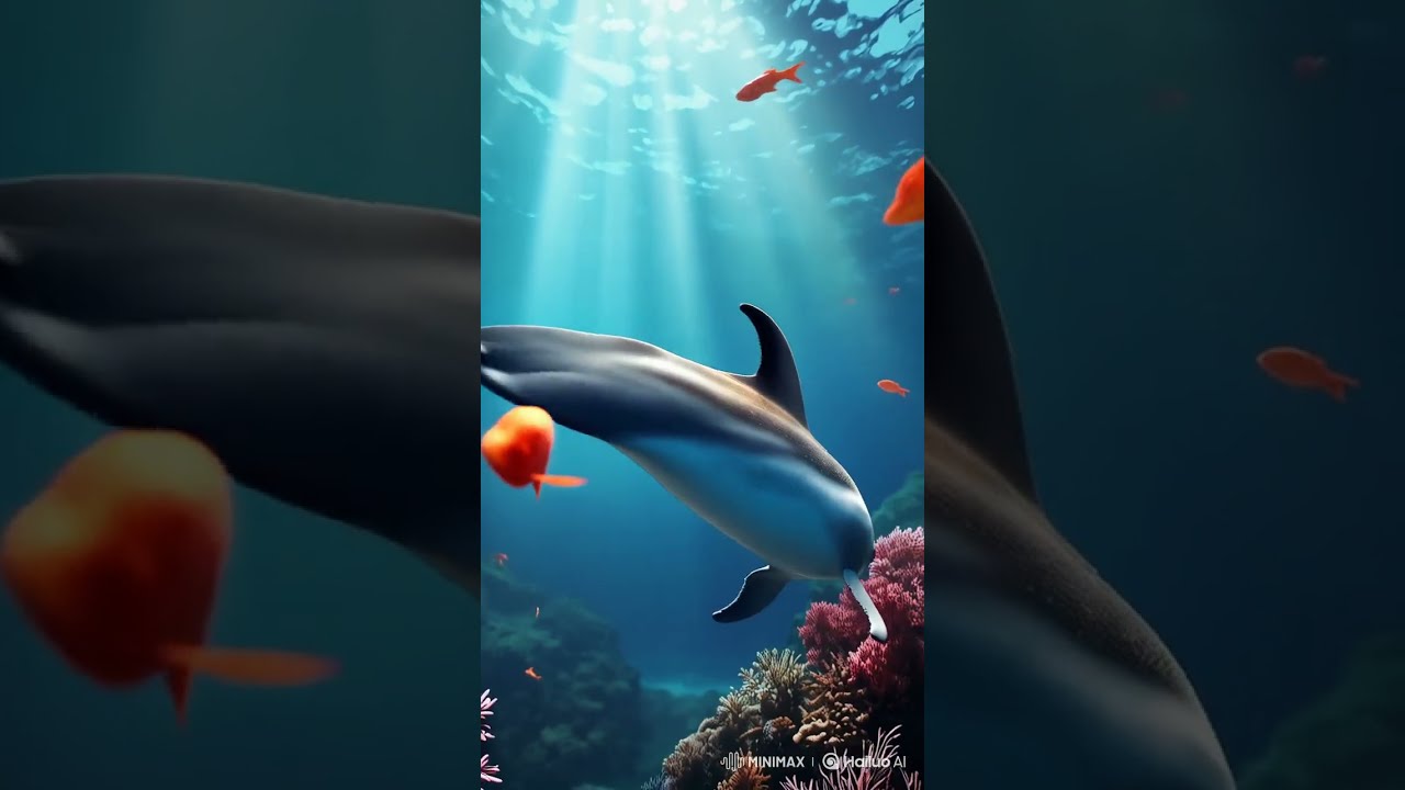 Cute dolphin swimming with fishes 🐬  