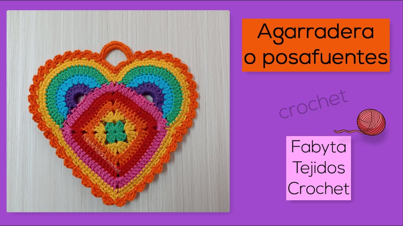 Agarradera o posafuentes de Corazon en crochet ganchillo, facil y colorida para decorar tu cocina