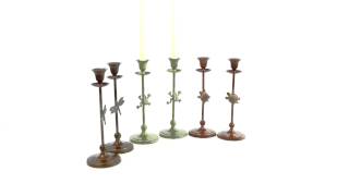 Ancient Graffiti Brass Candlesticks - Pair