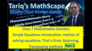 Simple equation class 7  jkbose introduction part 3, methods of solving simple equations, ncert solu