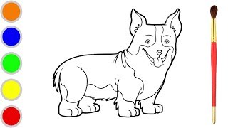 How To Draw Dog Step By Step, Dog Corgi Coloring Pages For Kids, Dog Coloring For Children, Toddlers