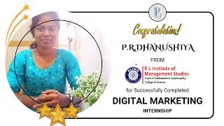 Congratulation Dhanushiya Rl Institute Of Management Digital Marketing Izeon It Training