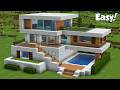 Minecraft how to build a modern house tutorial easy 32  interior in description