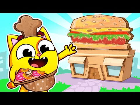 Let’s Play Cafe! ☕ Cardboard Food Adventure | Kids Songs & Nursery Rhymes | Baby Zoo