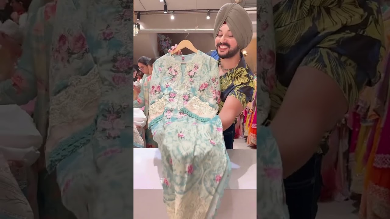 Sea Blue Soft Cotton Heavy Embroidered Kashmiri Suit with Designer Sleeves & Kota Doria