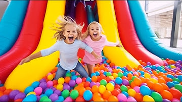 Kids Play In All Amusement Parks in the City! Alice and Eva Popping Balloons Playing in the Backyard