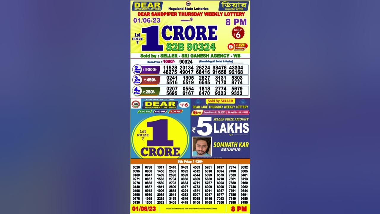 8pm Lottery result night 1 june 2023 YouTube