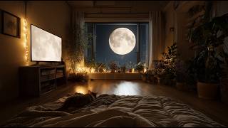 POV Cozy Bedroom: Deep Sleep Under the Moonlight with a Sleeping Cat | 4K Ambience 🌙✨