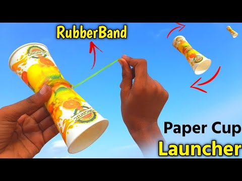 How to make paper cup rubberband launcher , how to make paper cup glider , paper plane launcher