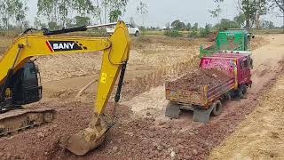 จัดหนักจัดเต็ม SANY SY200C เจาะดินดาน ตับม้า เล่นสุดบูม อัดเต็มกล่องดั้มสายแบก excavator and truck