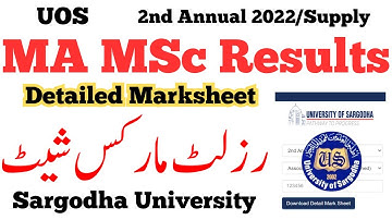 MA MSc 2nd Annual 2022 Results Detailed Marksheet Sargodha University | MA MSc Results 2023 UOS