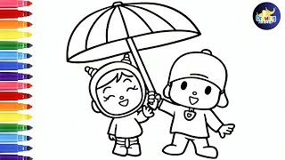 Dibuja Y Colorea A Pocoyo Y Nina Con Un Paraguas Arcoíris 👶☂️🌈 Dibujos Para Niños@dibujos-felices