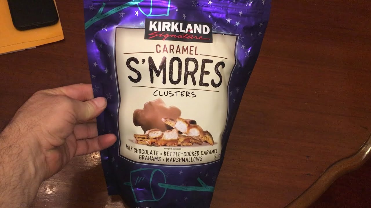 Costco Let's try Kirkland Smores Clusters caramel open Graham Crackers