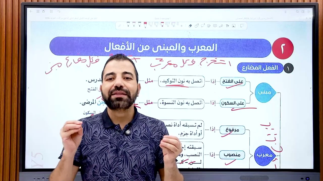 الفعل المعرب والفعل المبنى الصف الثاني الاعدادي كتاب الامتحان 