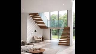 U-Shaped Floating Staircase with Glass Railing