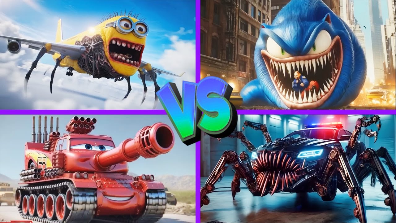 Police Car Monster🆚Sonic Worm🆚Minion Infected Sky🆚McQueen Tank - Tiles Hop EDM Rush 🎶