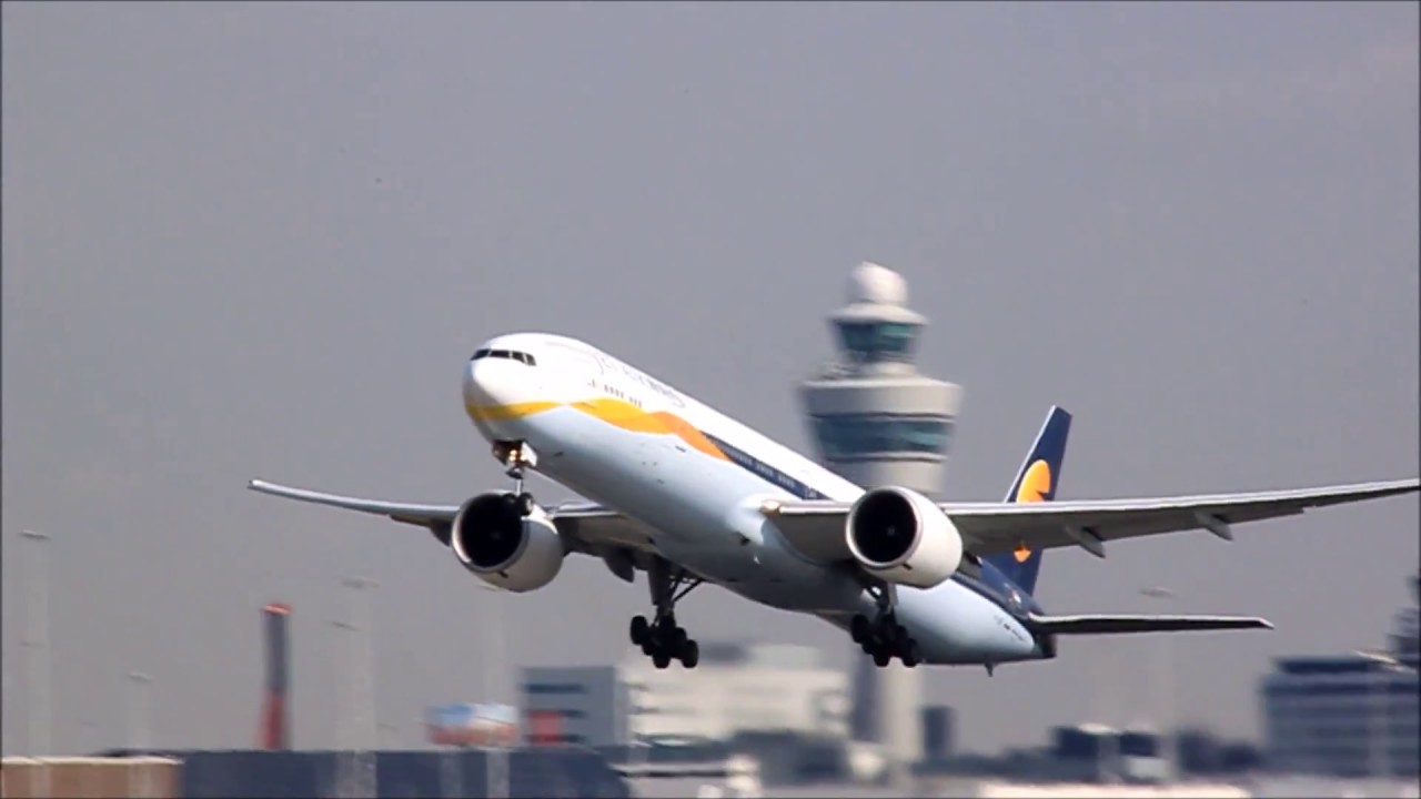 Jet Airways Boeing 777-300ER Take Off At Schiphol Airport