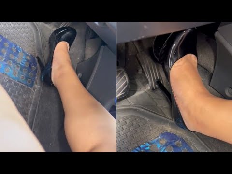 Hard revving in sexy black heels - Pedal pumping