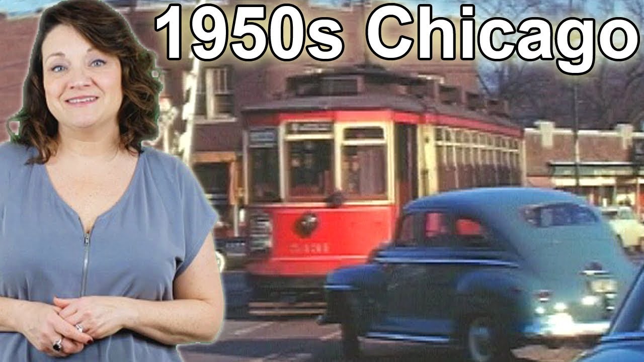 Улицы Чикаго 1950-х! Отличный старый фильм про машины и трамваи.