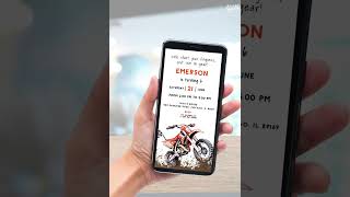 Red Dirt Bike Mobile Birthday Invitation, "Kick Start Your Engines put 'em in Gear" Theme