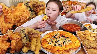 비 오는 날 생각나는 대로 👉떡볶이, 튀김, 전, 피자, 치킨, 물회👈 시켜 먹기~!! 230629/Mukbang, eating show