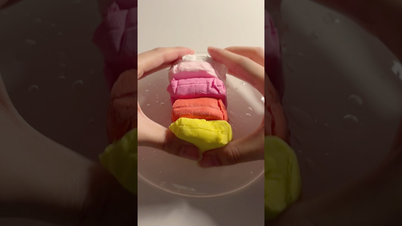 【ASMR】クリアスライムに粘土を混ぜてじゅわモコにしてみた💭
