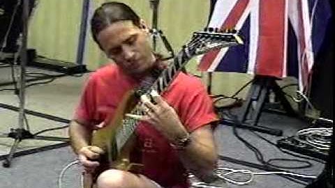 Rusty Cooley warming up at Jemfest soundcheck