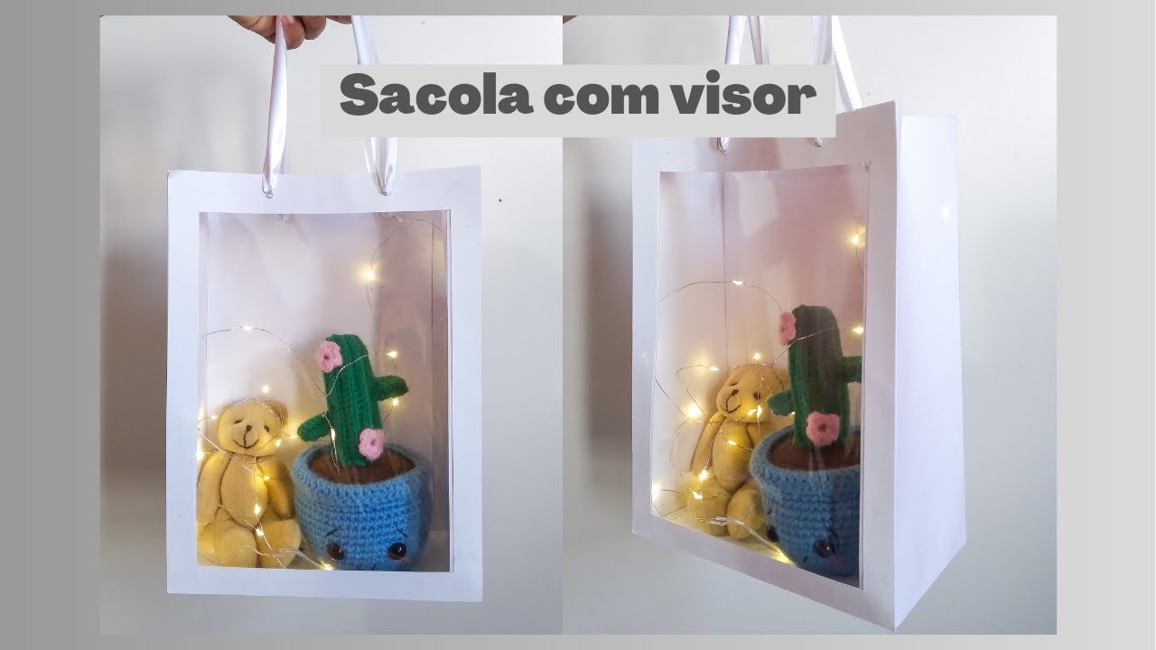 Sacola com visor - Molde editável.  O maior tamanho!  Impressão em folha A4