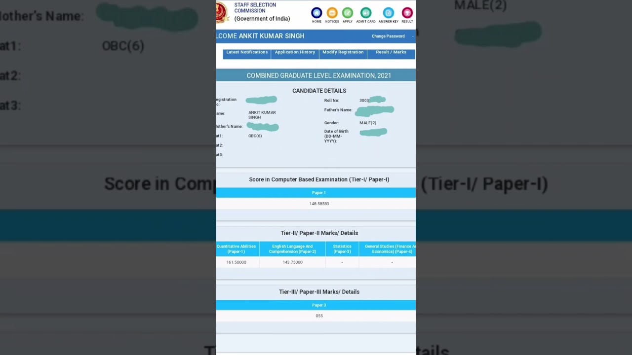 CGL 2021 Scorecard Tier(1+2+3)| CGL descriptive marks| SSC Cgl final scorecard