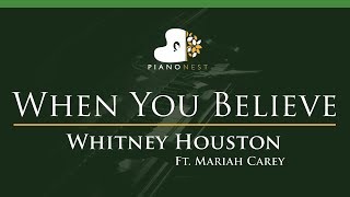 Whitney Houston Ft. Mariah Carey - When You Believe - LOWER Key (Piano Karaoke / Sing Along)