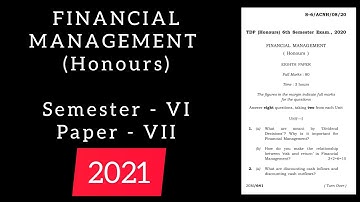 Financial Management (Honours) 6th Semester Paper-VII 2021 Tripura University Question Paper