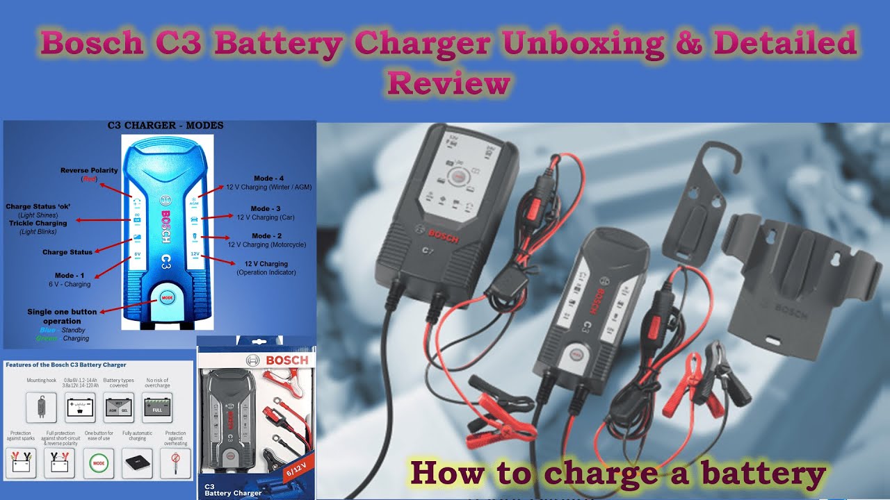 bosch c3 6v/12v Car,bike,scooter battery charger unboxing & review