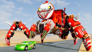 Robo Spider Choo Choo Charles Eater VS Lightning McQueen Escape From The Head Eater Beamng Drive #6