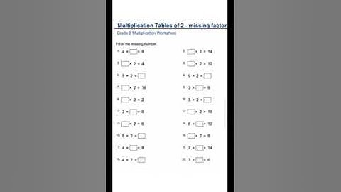 Grade 2 Maths Topic Multiplication Table of 2 Missing factor