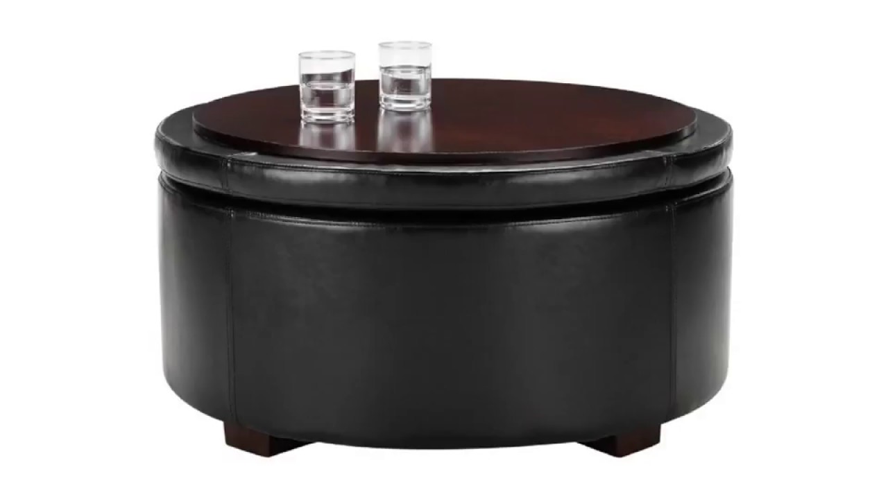 Round Leather And Wood Ottoman Update