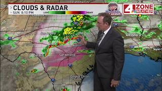 Damaging gusts, large hail and heavy rainfall through Monday morning