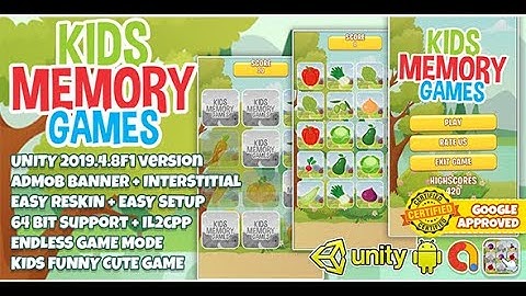 Kids Card Match Memory Games + Unity3d Source Code + Admob Ads Ready + 64 bit support