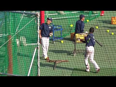 2017.11.10 東京ヤクルト 秋季キャンプ 山田哲人 トスバッティングで跳ね返ってきたボールをナイスキャッチ