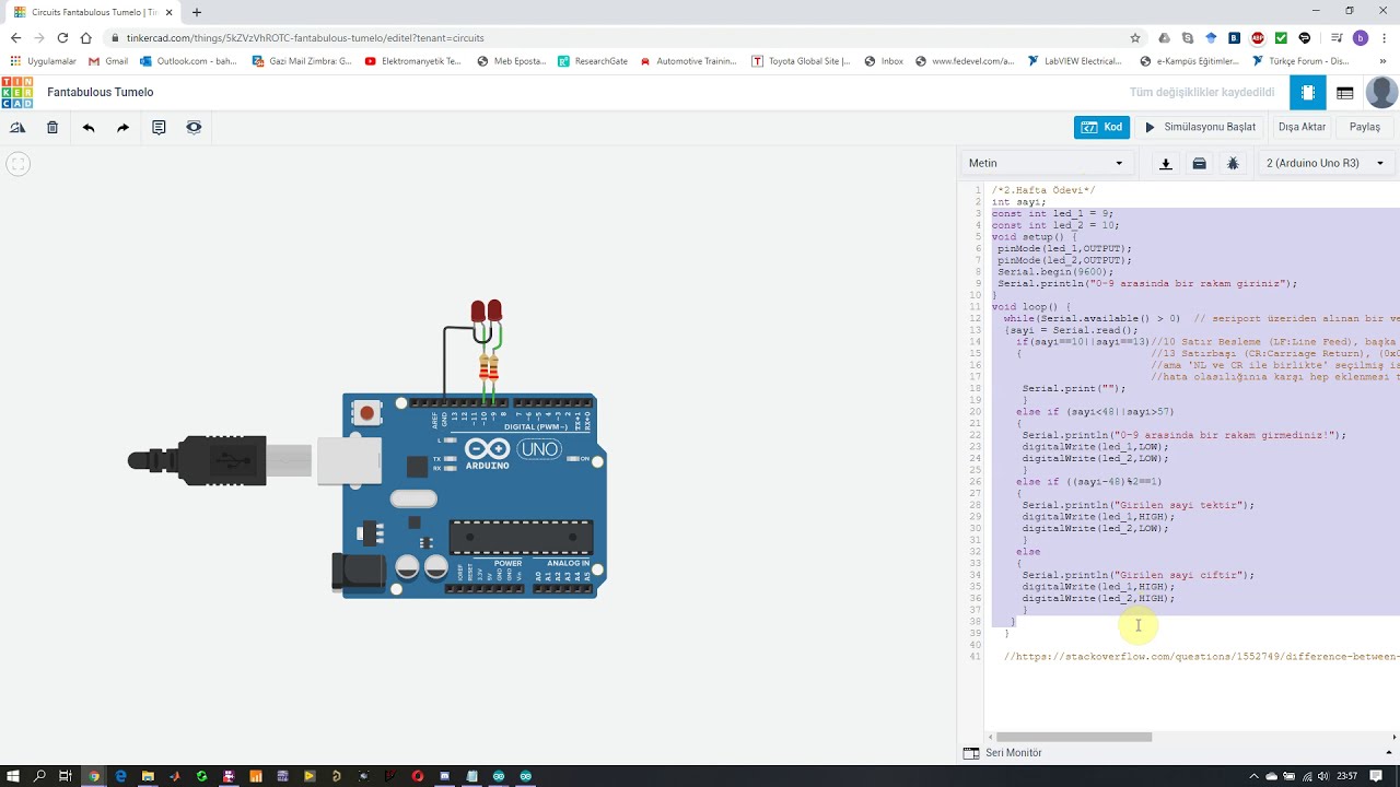 Tinkercad ile Arduino Seriport Uygulaması - YouTube