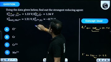 Using the data given below, find out the strongest reducing agent:\(\begin{aligned}& E _{ Cr....