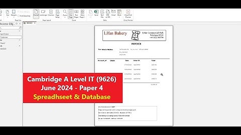 A Level IT 9626 June 2024 Paper 4 - Spreadsheet & Database