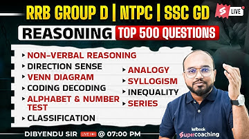 RRB Group D, NTPC, SSC GD 2025 | Reasoning Class | Top 500 Questions