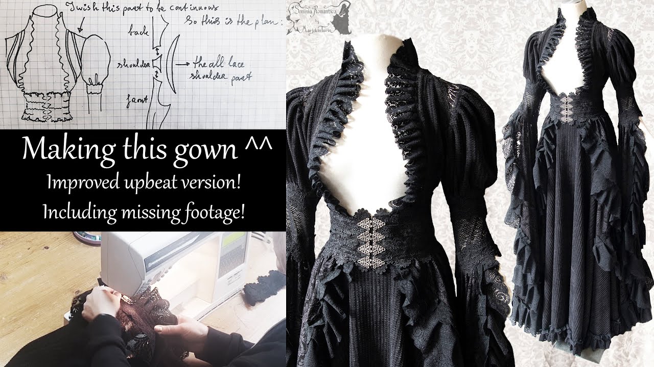 Making this black gothic dress with deep neckline, remastered :D
